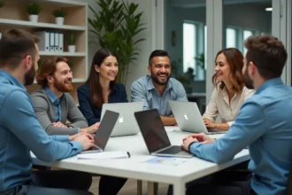 Groupe de collègues divers en réunion de travail