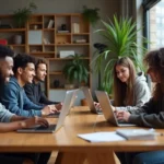 Groupe de jeunes adultes travaillant ensemble sur un projet