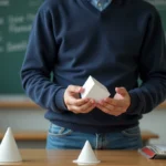 Jeune étudiant en classe avec modèles géométriques