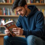 Jeune homme lisant un manga One Piece en français