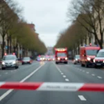 Cordon de police délimitant un périmètre de sécurité sur un boulevard de Toulouse après un accident mortel
