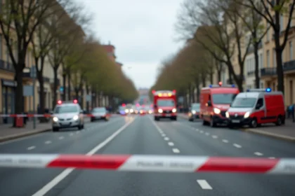 Cordon de police délimitant un périmètre de sécurité sur un boulevard de Toulouse après un accident mortel