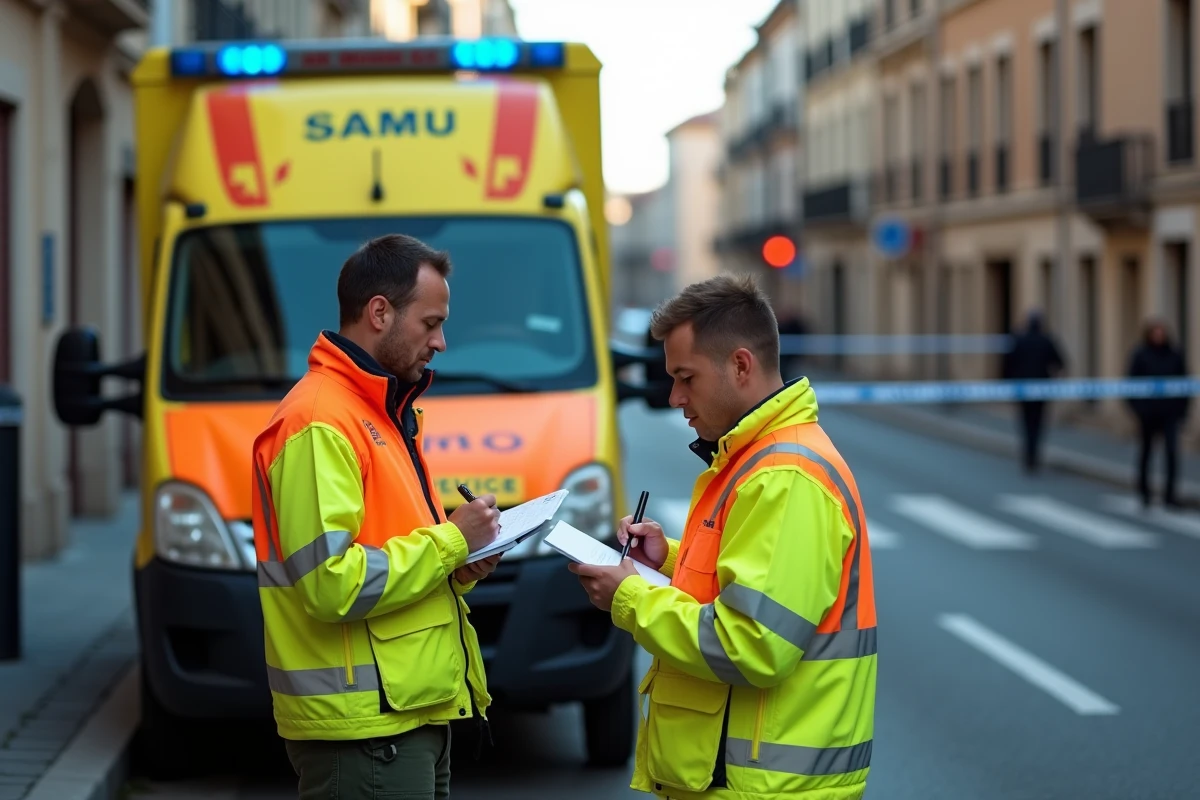 Équipe du SAMU sur les lieux d'un accident mortel à Toulouse, secouristes en intervention