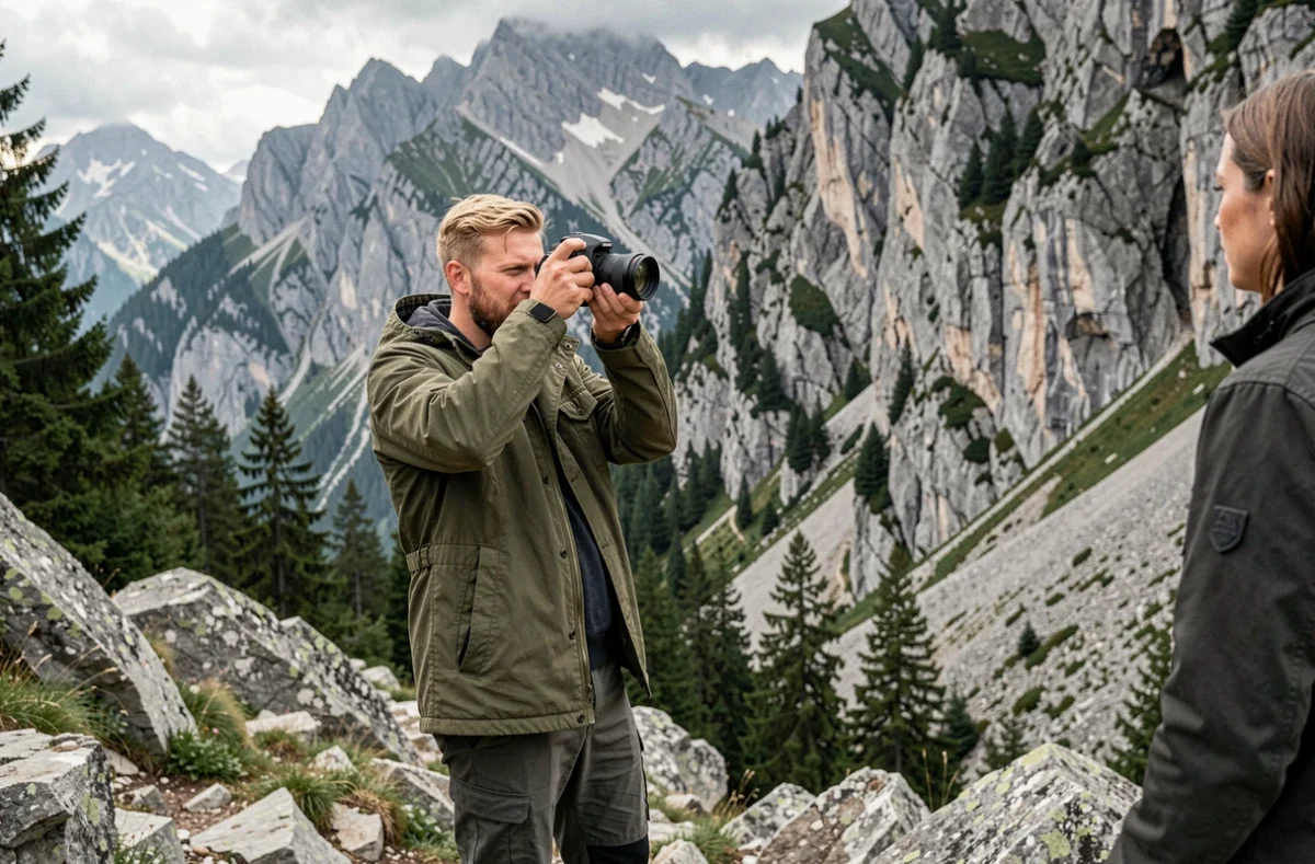 Aymeric Music-Xion, photographe portrait en Isère, réalisant des portraits en plein air dans le paysage rocheux et boisé de la Chartreuse